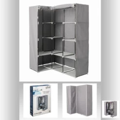 Armoire D'angle 1 Penderie / 10 étagères Gris Atmosphera -MaisonChic Magasin armoire d angle 1 penderie 10 etageres gris atmosphera 2