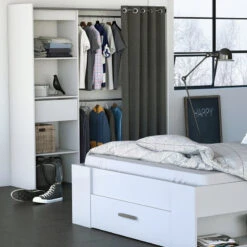 Demeyere Dressing Extensible Blanc Perle Avec Rideau Taupe 10 Demeyere Dressing Extensible Blanc Perle Avec Rideau Taupe -MaisonChic Magasin armoire placard extensible avec rideau blanc perle 2