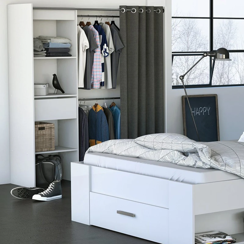 Demeyere Dressing Extensible Blanc Perle Avec Rideau Taupe 5 Demeyere Dressing Extensible Blanc Perle Avec Rideau Taupe – Image 3