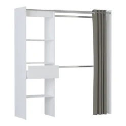 Demeyere Dressing Extensible Blanc Perle Avec Rideau Taupe 11 Demeyere Dressing Extensible Blanc Perle Avec Rideau Taupe -MaisonChic Magasin armoire placard extensible avec rideau blanc perle 3