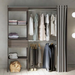 Demeyere Armoire/Placard Extensible SEATTLE Avec Rideau Chêne Vulcano -MaisonChic Magasin armoire placard extensible seattle avec rideau chene vulcano 2