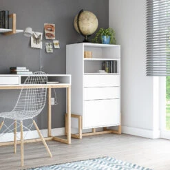 Buffet Haut 2 Tiroirs 1 Porte Oslo Blanc -MaisonChic Magasin buffet haut 2 tiroirs 1 porte oslo blanc 1