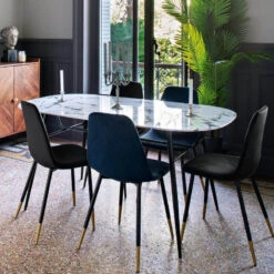 Chaise Velours Bleu Pieds Gold Tyka Atmosphera -MaisonChic Magasin chaise velours bleu gold tyka atmosphera 2