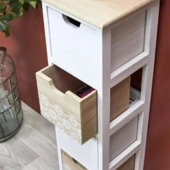 Chiffonnier 4 Tiroirs Chic Naturel Et Blanc -MaisonChic Magasin chiffonnier 4 tiroirs chic naturel et blanc 1 2