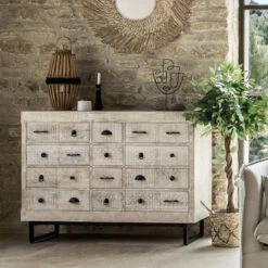 Commode 12 Tiroirs Ajay Manguier Sculpté Atmosphera -MaisonChic Magasin commode 12 tiroirs ajay manguier sculpte atmosphera 1