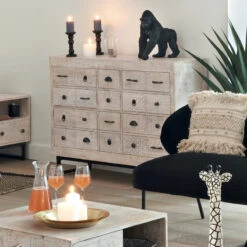 Commode 12 Tiroirs Ajay Manguier Sculpté Atmosphera -MaisonChic Magasin commode 12 tiroirs ajay manguier sculpte atmosphera 7