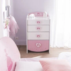 Demeyere Commode Enfant 4 Tiroirs Anastasia Rose Et Blanche -MaisonChic Magasin commode enfant 4 tiroirs mulan rose et blanche 1
