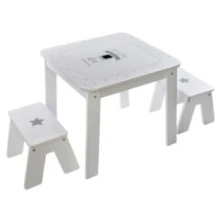 Ensemble Table + 2 Tabourets Enfant Blanc Gris Dream Atmosphera