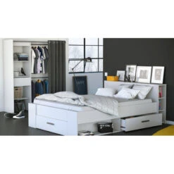 Demeyere Lit 140x190 Cm Pocket Blanc -MaisonChic Magasin lit 2 places polly blanc 1