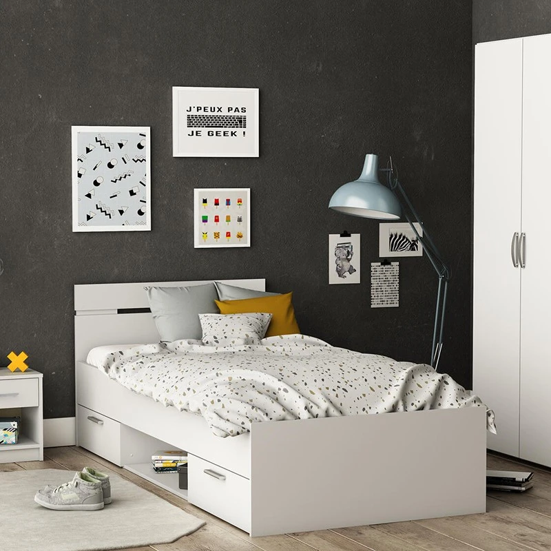 Demeyere Lit 1 Place 90x200 2 Tiroirs Blanc Michigan 4 Demeyere Lit 1 Place 90x200 2 Tiroirs Blanc Michigan – Image 2