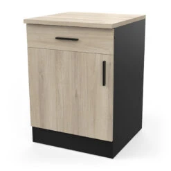 Demeyere Meuble Bas 1 Tiroir 1 Porte 60 Cm Origan Noir Et Bois