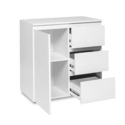Meuble De Rangement 1 Porte 3 Tiroirs Blanc -MaisonChic Magasin meuble de rangement 1 porte 3 tiroirs blanc image 1 2