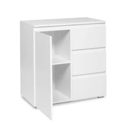 Meuble De Rangement 1 Porte 3 Tiroirs Blanc -MaisonChic Magasin meuble de rangement 1 porte 3 tiroirs blanc image 1 4