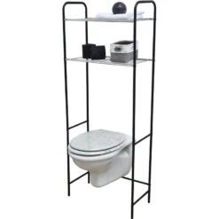Meuble WC 2 Tablettes Pour Toilettes Noir Et Chrome -MaisonChic Magasin meuble wc 2 tablettes pour toilettes noir chrome 1