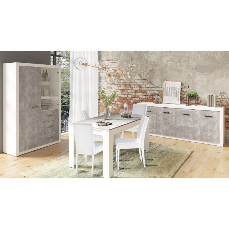 Table à Manger 180cm Blanc Et Gris Béton Gent 4 Table à Manger 180cm Blanc Et Gris Béton Gent – Image 2