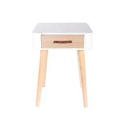 Table De Chevet Pieds Bois 1 Tiroir Blanc -MaisonChic Magasin table de chevet pieds bois 1 tiroir blanc 3