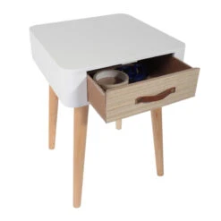 Table De Chevet Pieds Bois 1 Tiroir Blanc -MaisonChic Magasin table de chevet pieds bois 1 tiroir blanc 4