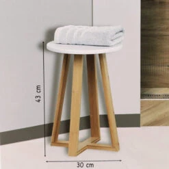 Tabouret Avec Pieds En Bambou & Plateau Blanc -MaisonChic Magasin tabouret avec pieds en bambou plateau blanc 1 2
