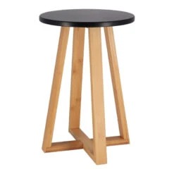 Tabouret Avec Pieds En Bambou & Plateau Noir