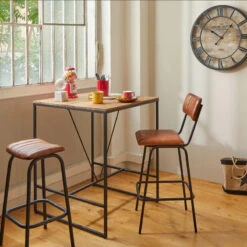 Tabouret De Bar En Cuir Marron Dario Atmosphera -MaisonChic Magasin tabouret bar cuir marron dario atmosphera 4