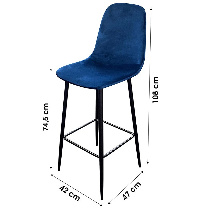 Tabouret De Bar En Velours Bleu Indigo Pieds Métal Inoui 4 Tabouret De Bar En Velours Bleu Indigo Pieds Métal Inoui – Image 2