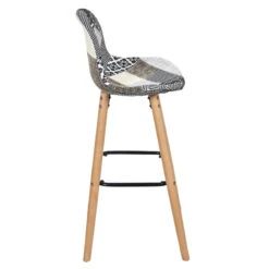 Tabouret De Bar Patchwork Gris Pieds Bois -MaisonChic Magasin tabouret de bar patchwork gris pieds bois 2
