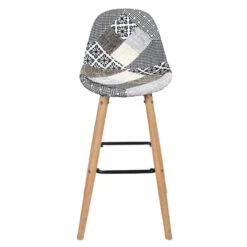 Tabouret De Bar Patchwork Gris Pieds Bois -MaisonChic Magasin tabouret de bar patchwork gris pieds bois 3