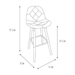 Tabouret De Bar Patchwork Gris Pieds Bois -MaisonChic Magasin tabouret de bar patchwork gris pieds bois 5