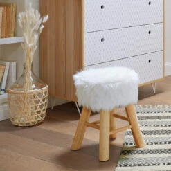 Tabouret Fourrure Blanc Atmosphera -MaisonChic Magasin tabouret fourrure blanc atmosphera 3