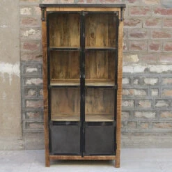 Vitrine 2 Portes Bois De Manguier Et Métal -MaisonChic Magasin vitrine 2 portes bois de manguier et metal 1 2