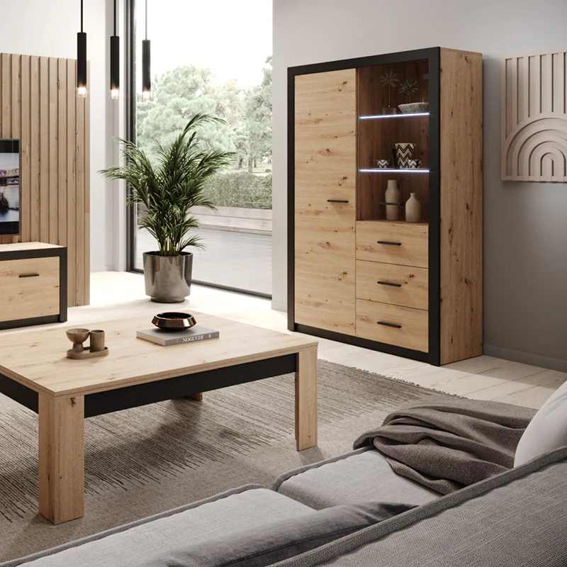 Vitrine 2 Portes Naturel Et Noir Brussel 4 Vitrine 2 Portes Naturel Et Noir Brussel â Image 2